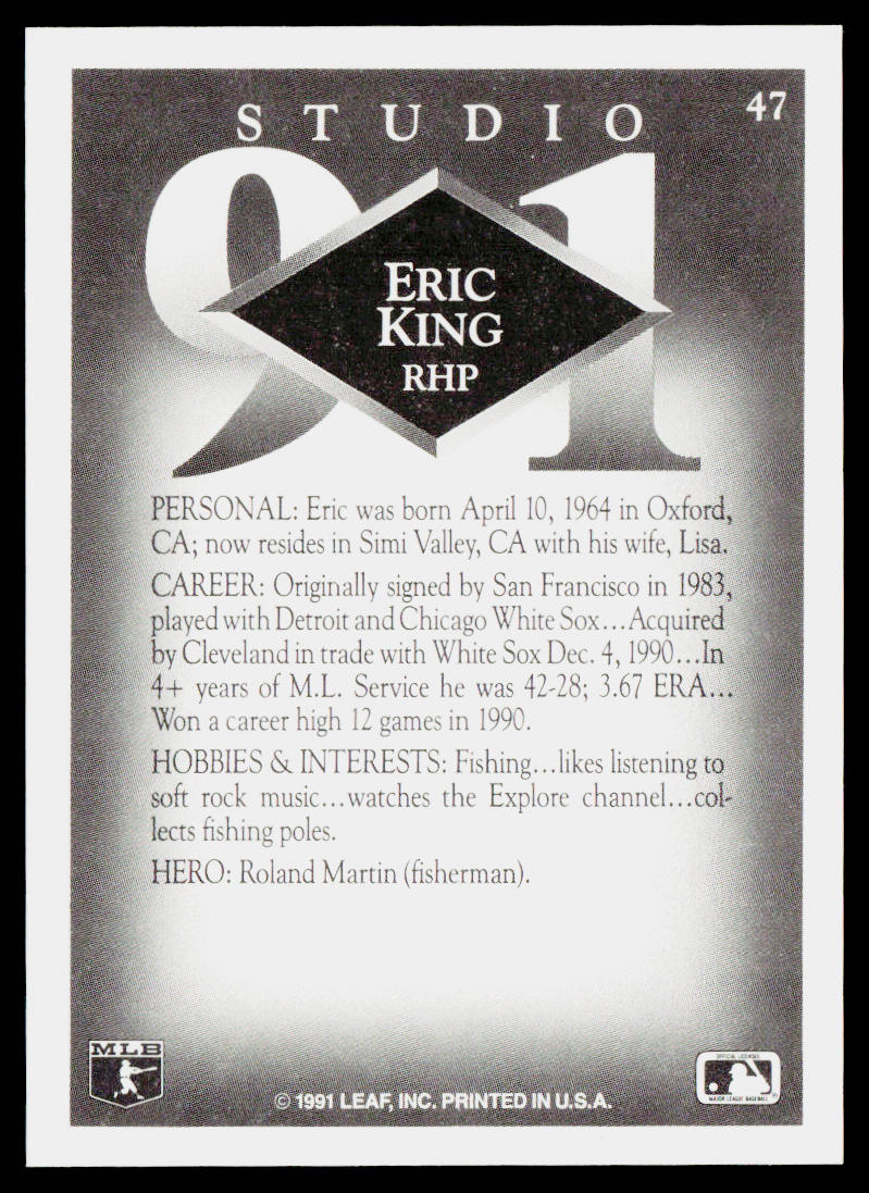 Eric King 1991 Studio #47 Cleveland Indians