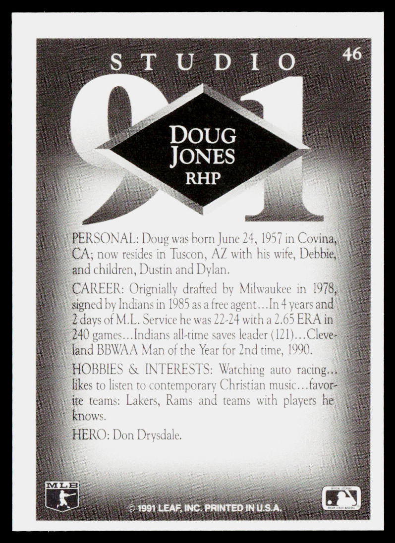 Doug Jones 1991 Studio #46 Cleveland Indians