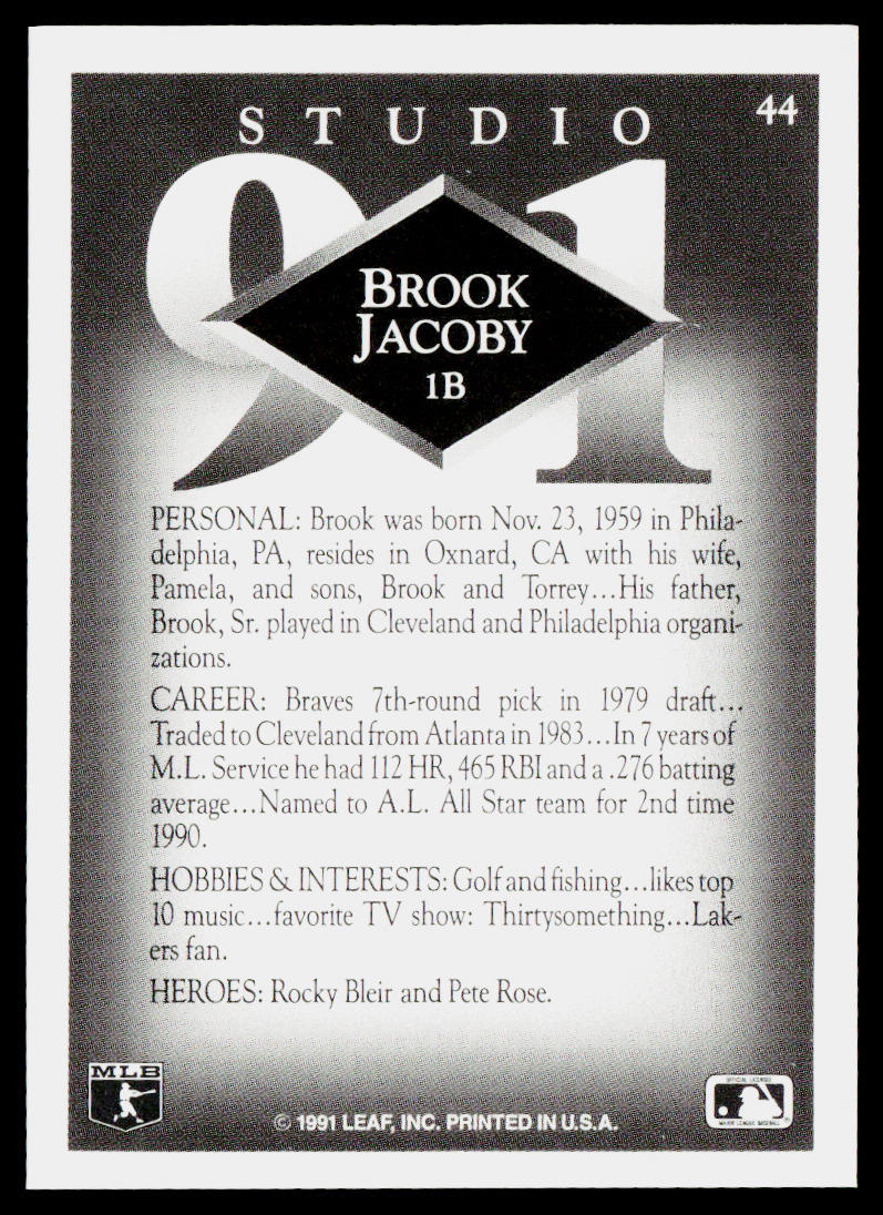 Brook Jacoby 1991 Studio #44 Cleveland Indians