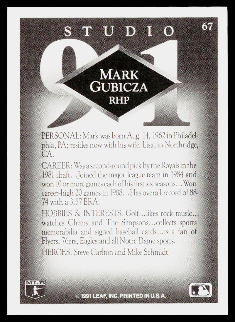 Mark Gubicza 1991 Studio #67 Kansas City Royals