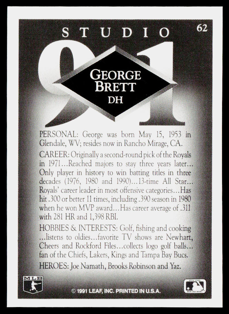 George Brett 1991 Studio #62 Kansas City Royals