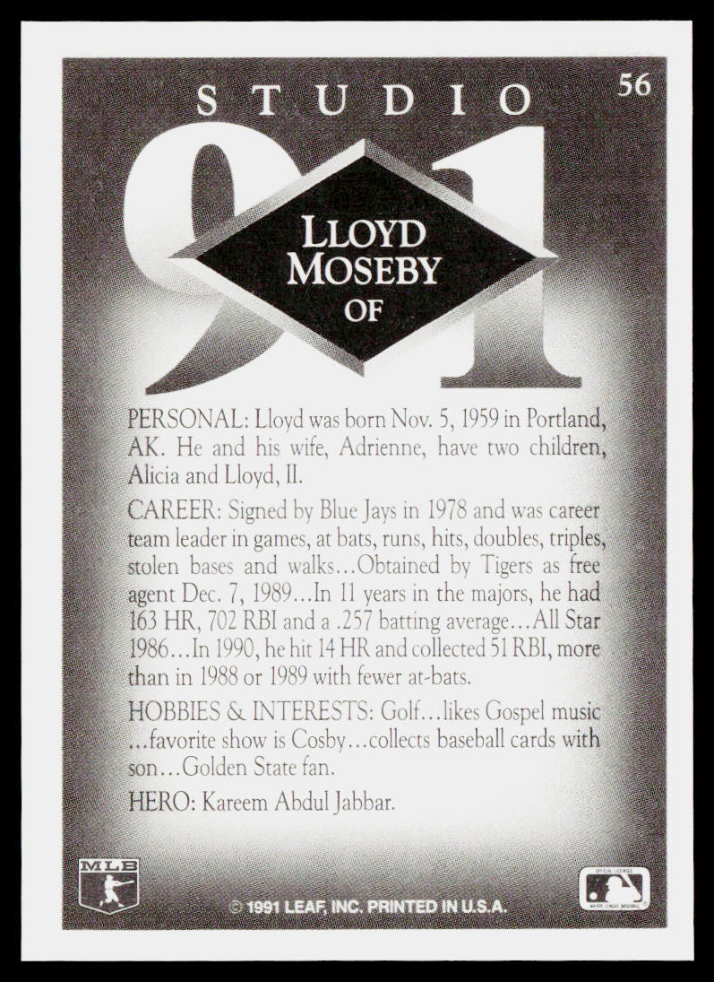 Lloyd Moseby 1991 Studio #56 Detroit Tigers