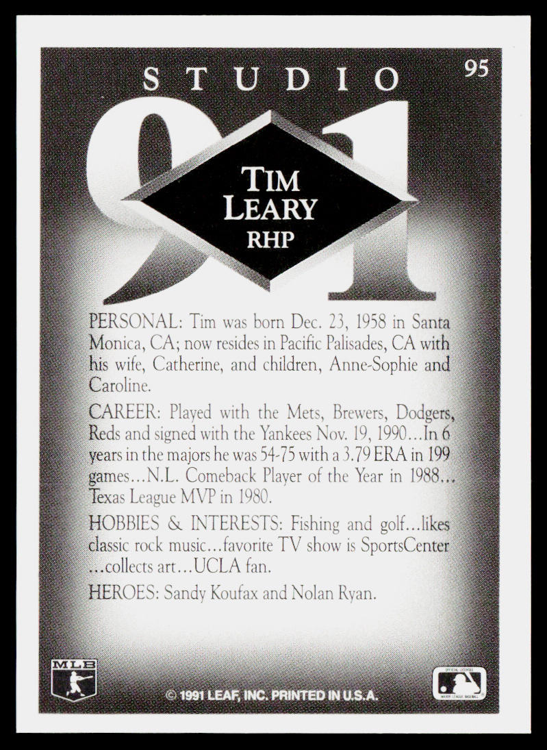 Tim Leary 1991 Studio #95 New York Yankees