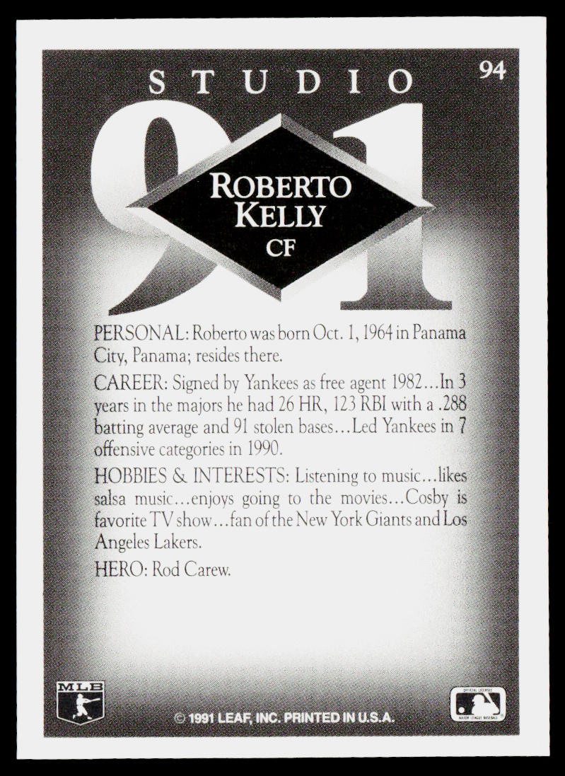 Roberto Kelly 1991 Studio #94 New York Yankees