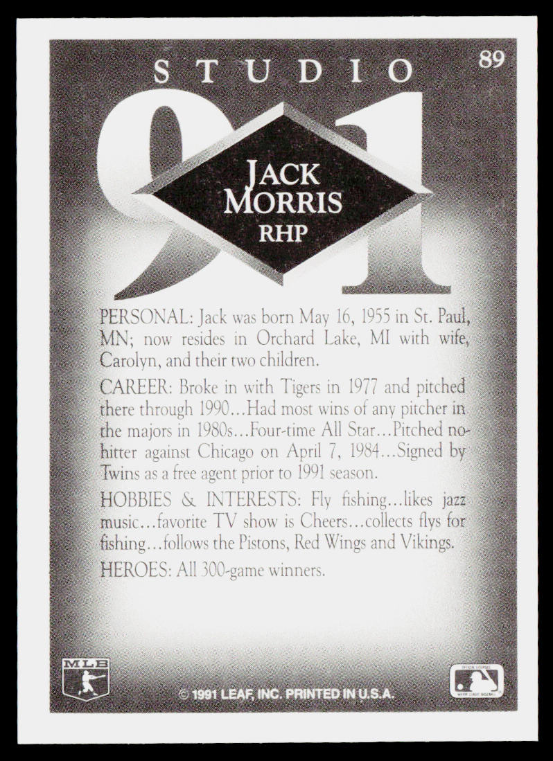 Jack Morris 1991 Studio #89 Minnesota Twins