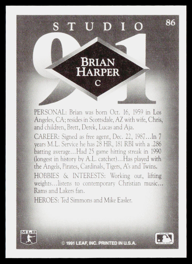 Brian Harper 1991 Studio #86 Minnesota Twins