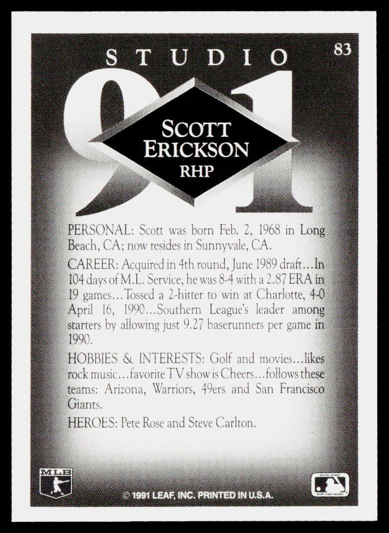 Scott Erickson 1991 Studio #83 Minnesota Twins