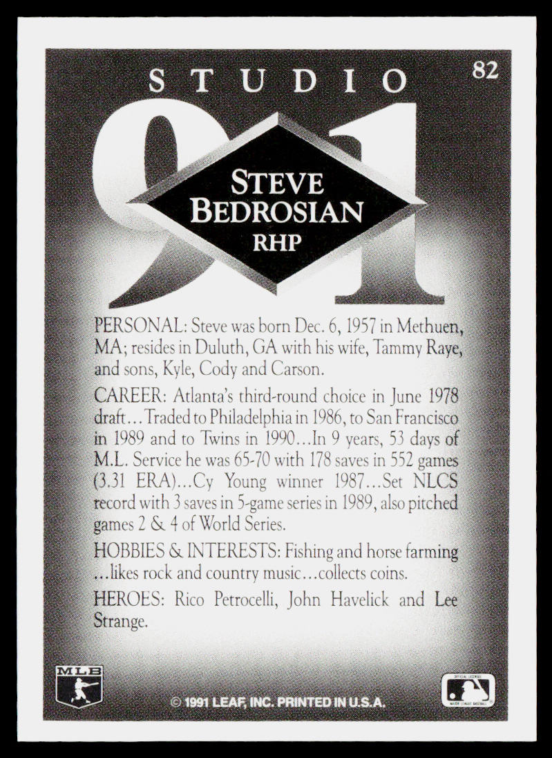 Steve Bedrosian 1991 Studio #82 Minnesota Twins