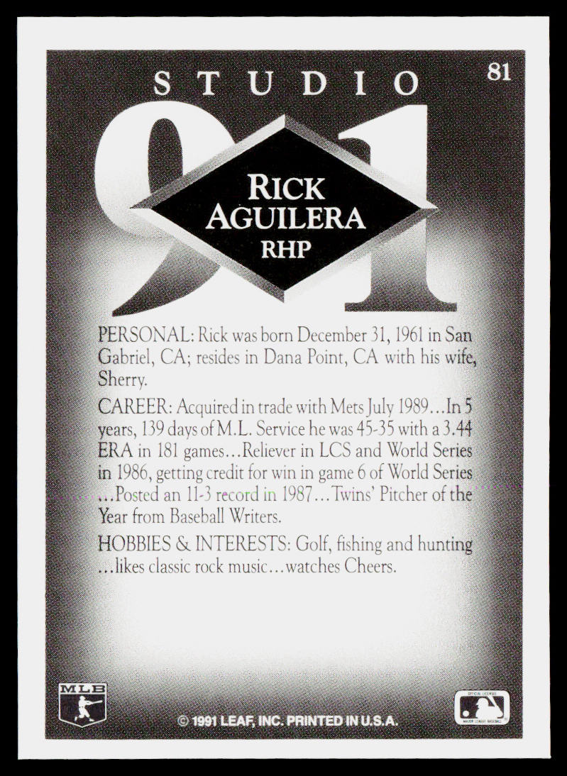 Rick Aguilera 1991 Studio #81 Minnesota Twins