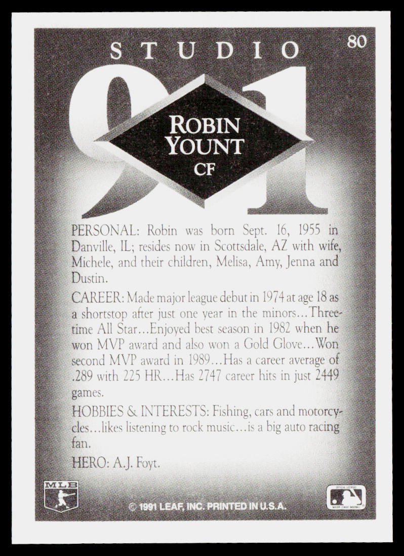 Robin Yount 1991 Studio #80 Milwaukee Brewers