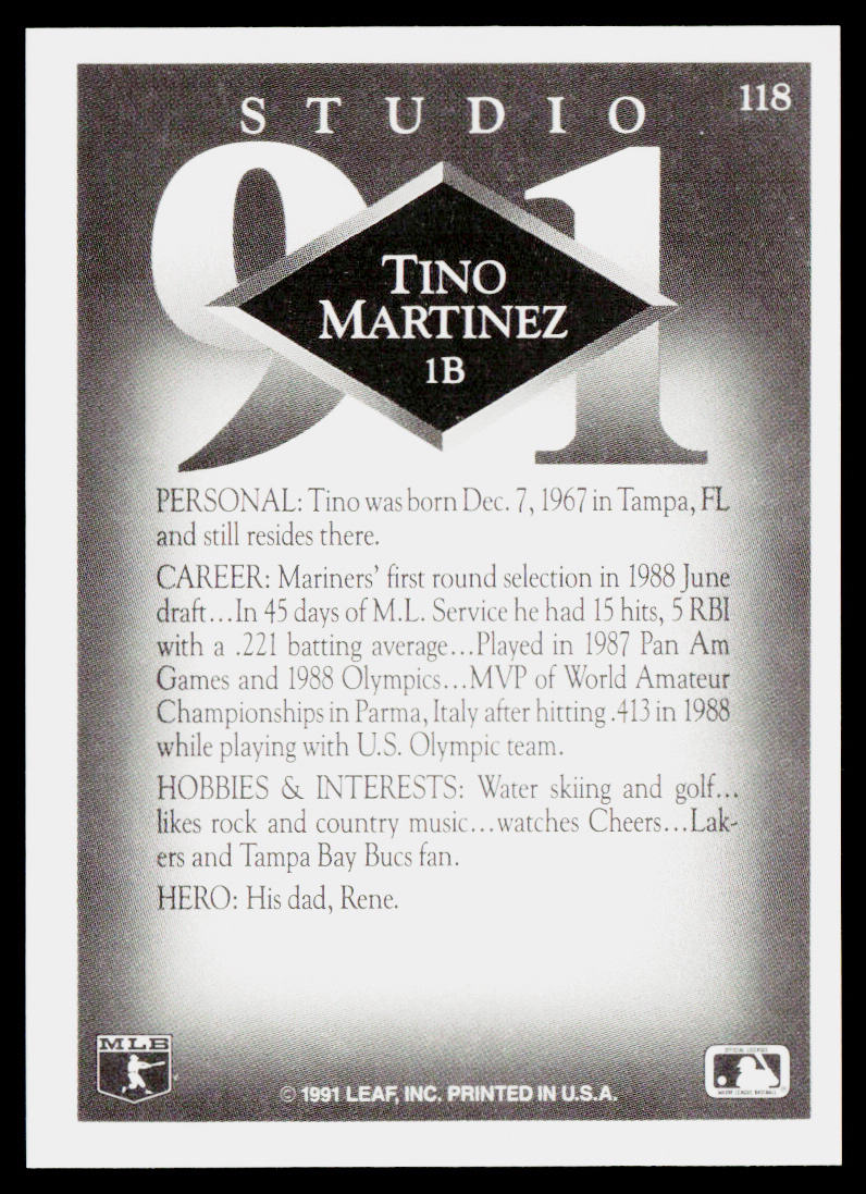 Tino Martinez 1991 Studio #118 Seattle Mariners