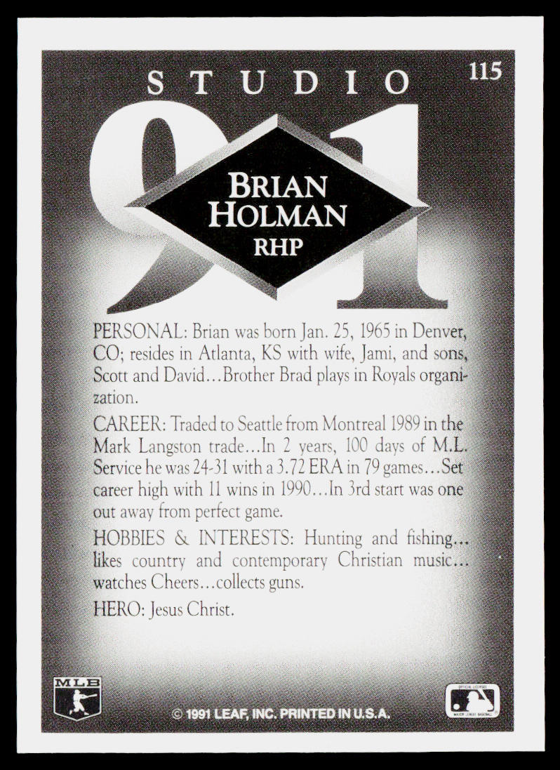 Brian Holman 1991 Studio #115 Seattle Mariners