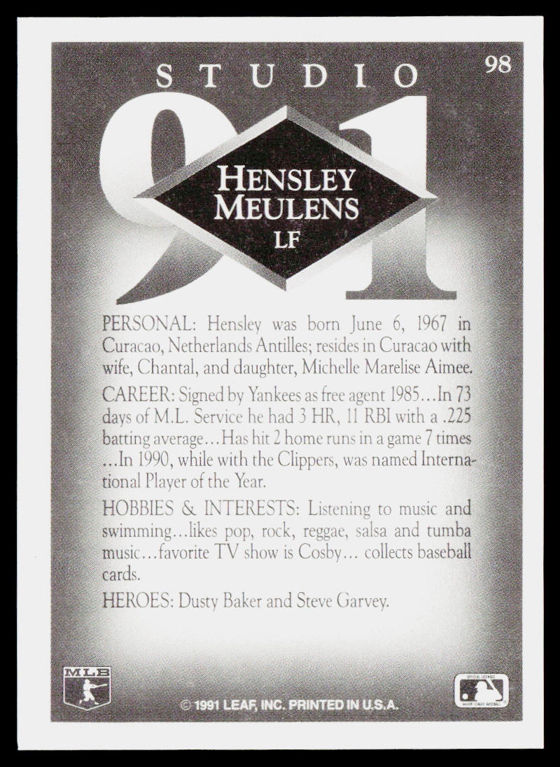 Hensley Meulens 1991 Studio #98 New York Yankees