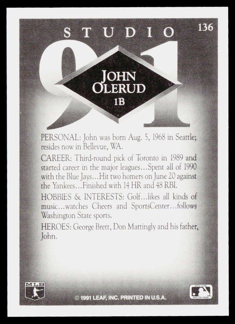 John Olerud 1991 Studio #136 Toronto Blue Jays