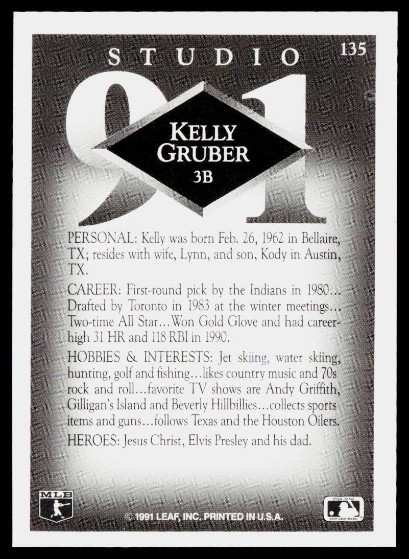 Kelly Gruber 1991 Studio #135 Toronto Blue Jays