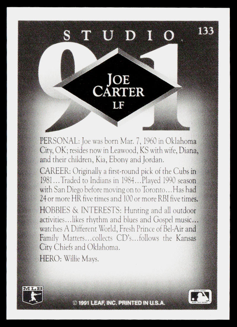 Joe Carter 1991 Studio #133 Toronto Blue Jays