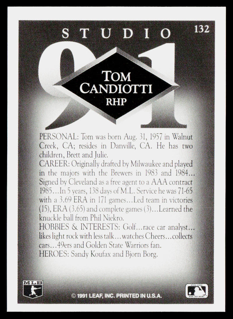 Tom Candiotti 1991 Studio #132 Toronto Blue Jays