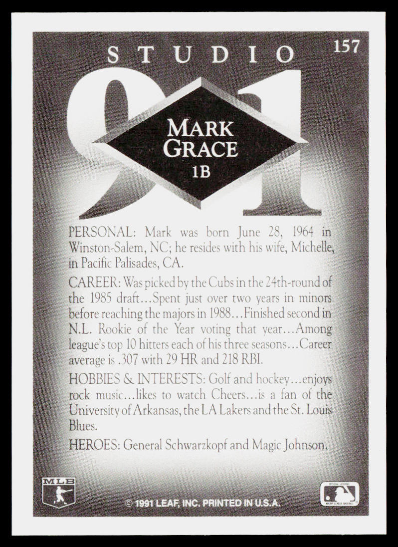 Mark Grace 1991 Studio #157 Chicago Cubs