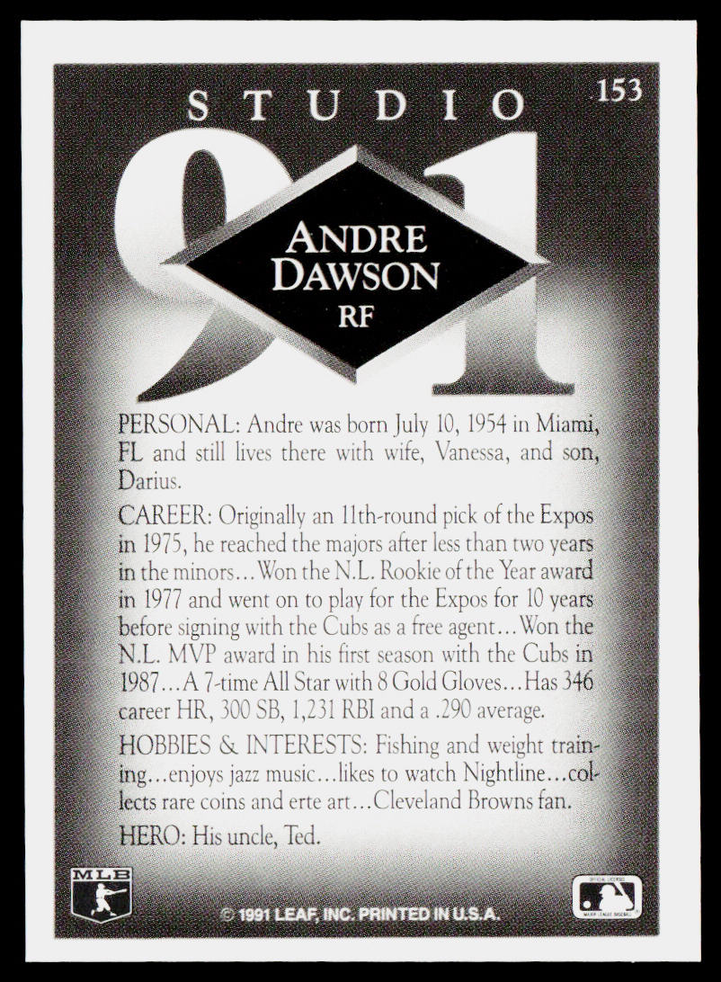 Andre Dawson 1991 Studio #153 Chicago Cubs
