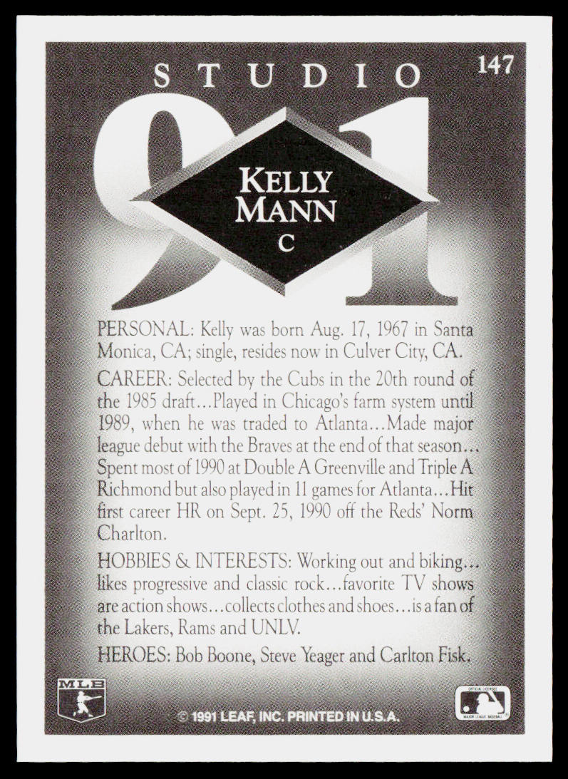 Kelly Mann 1991 Studio #147 Atlanta Braves