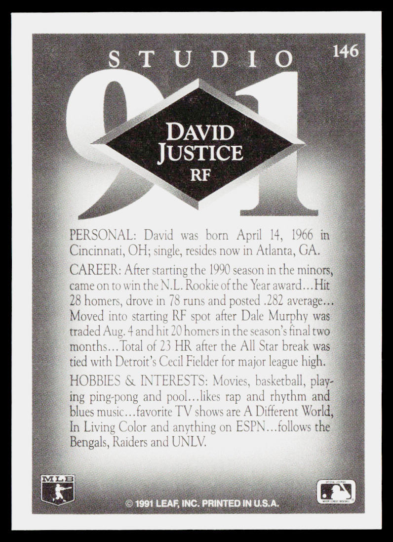 David Justice 1991 Studio #146 Atlanta Braves
