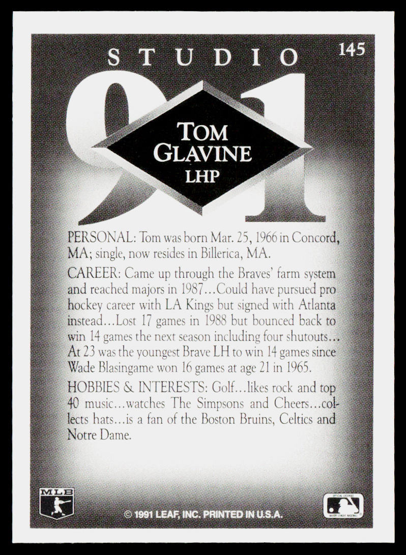 Tom Glavine 1991 Studio #145 Atlanta Braves