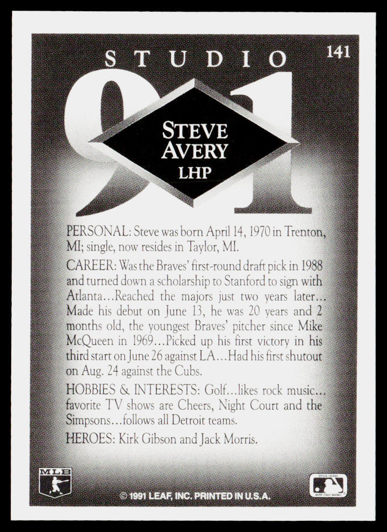 Steve Avery 1991 Studio #141 Atlanta Braves