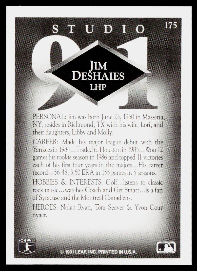 Jim Deshaies 1991 Studio #175 Houston Astros