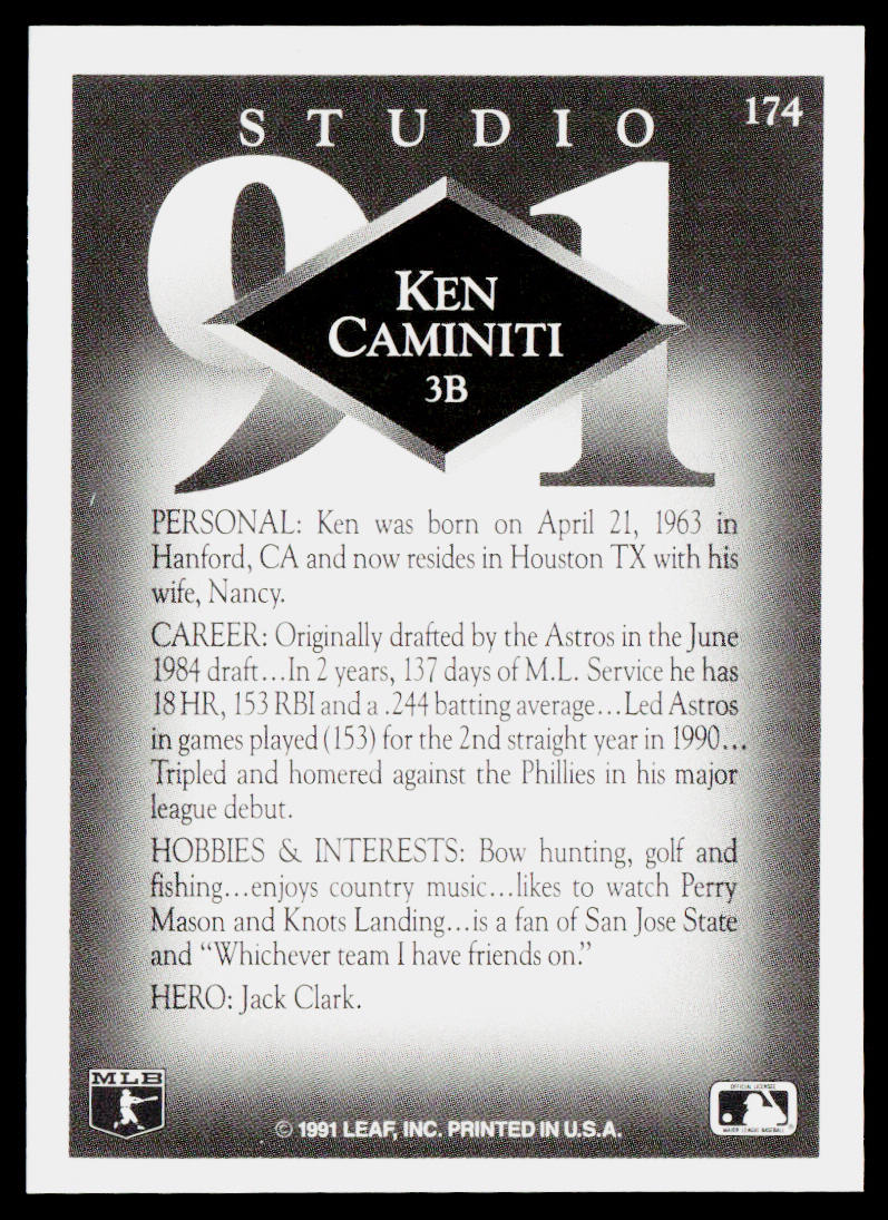 Ken Caminiti 1991 Studio #174 Houston Astros