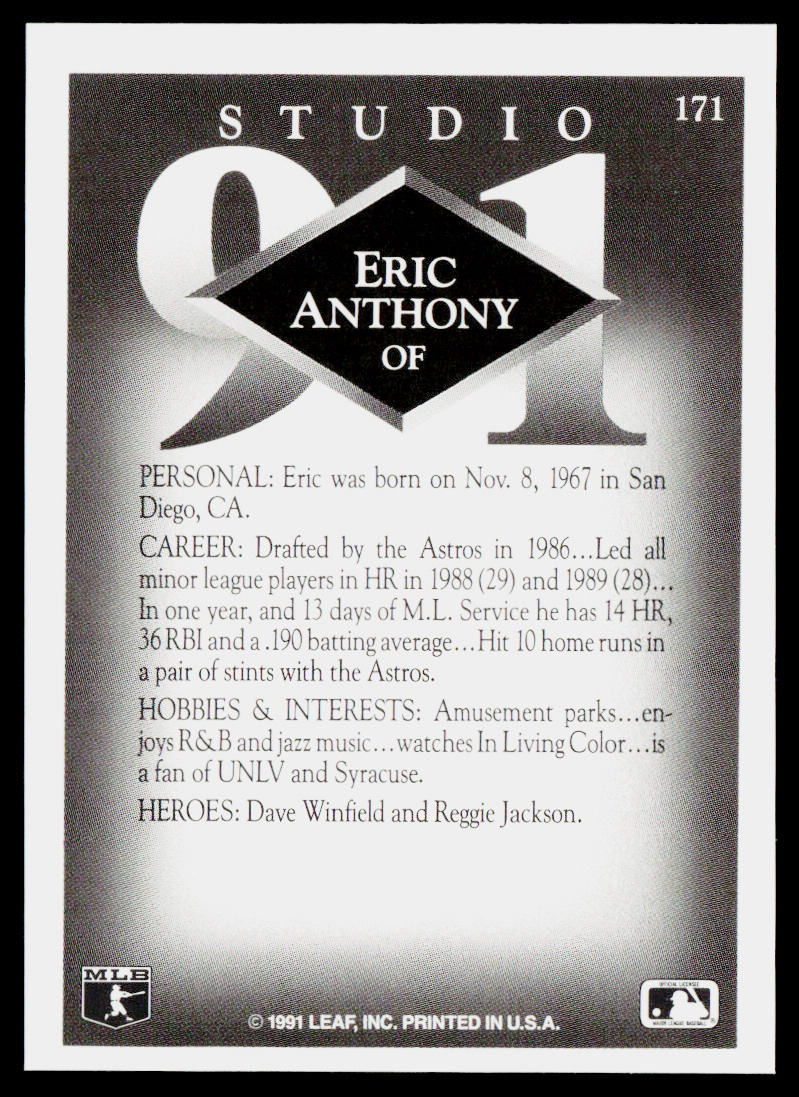 Eric Anthony 1991 Studio #171 Houston Astros
