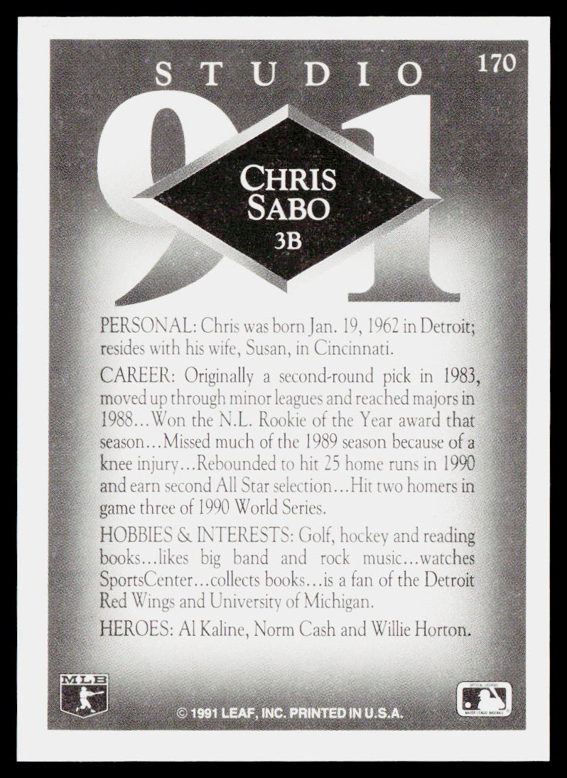 Chris Sabo 1991 Studio #170 Cincinnati Reds