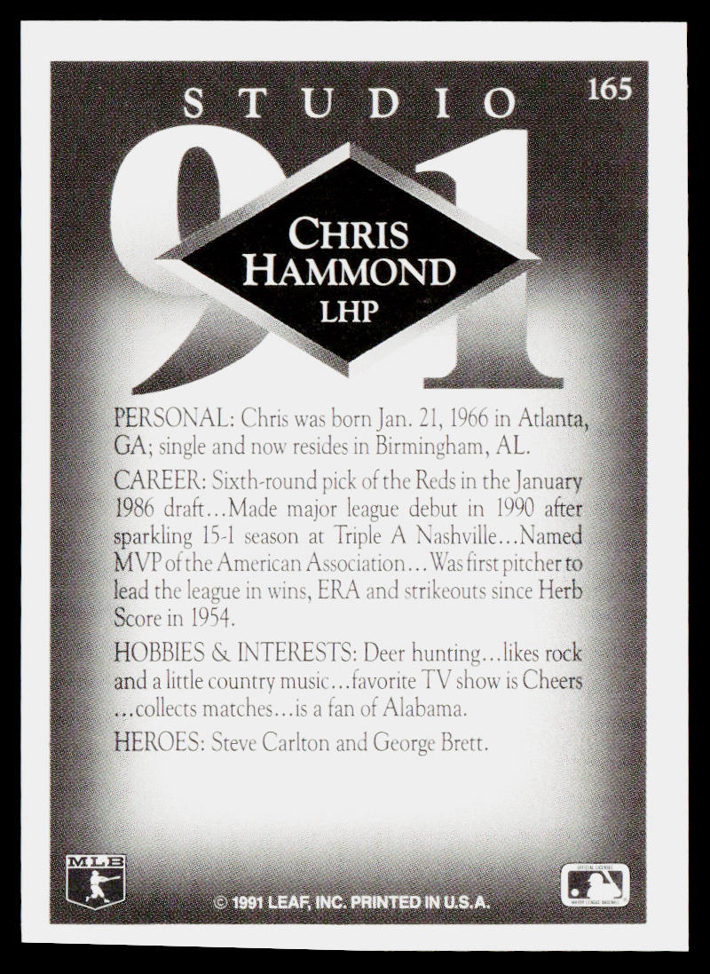 Chris Hammond 1991 Studio #165 Cincinnati Reds