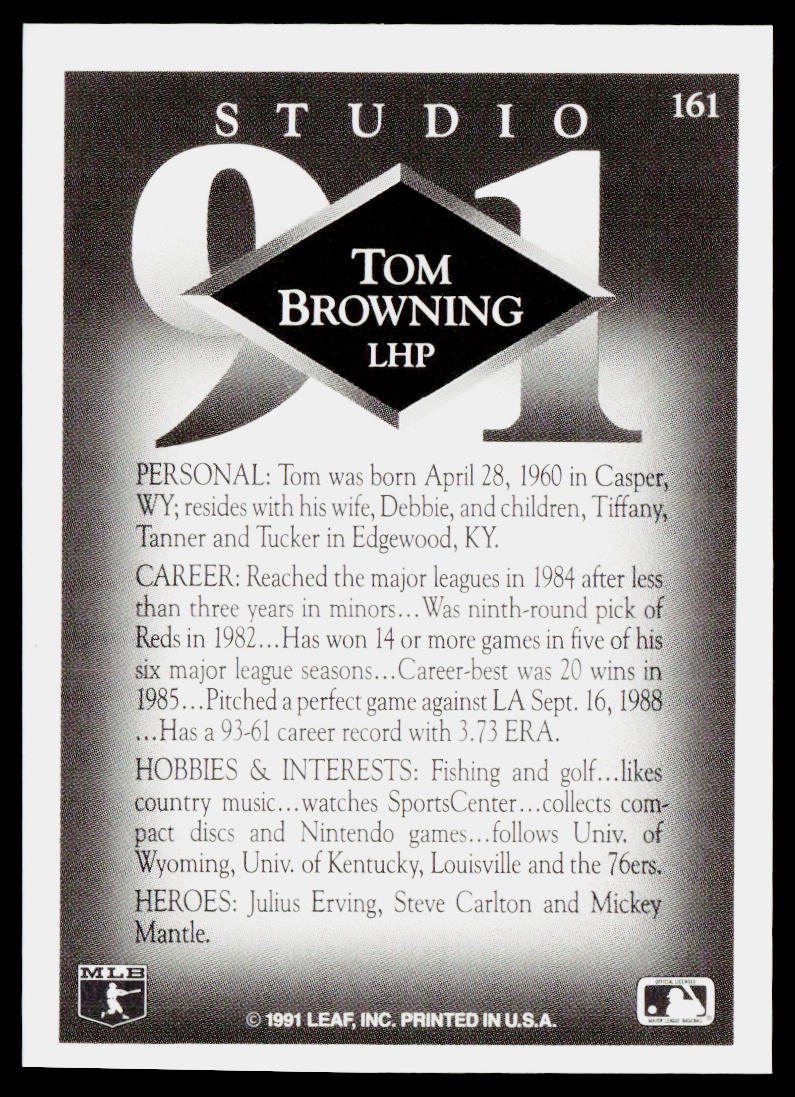 Tom Browning 1991 Studio #161 Cincinnati Reds