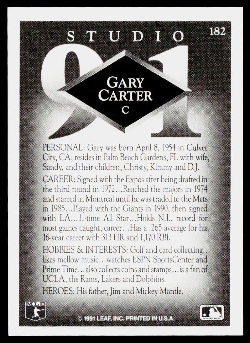Gary Carter 1991 Studio #182 Los Angeles Dodgers