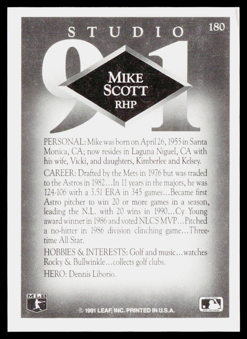 Mike Scott 1991 Studio #180 Houston Astros