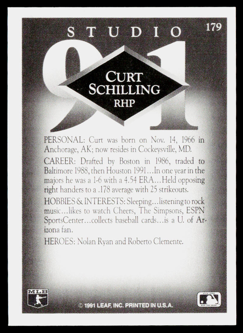 Curt Schilling 1991 Studio #179 Houston Astros