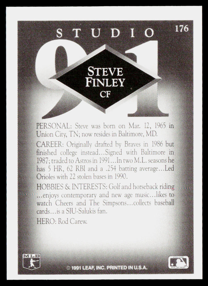 Steve Finley 1991 Studio #176 Houston Astros