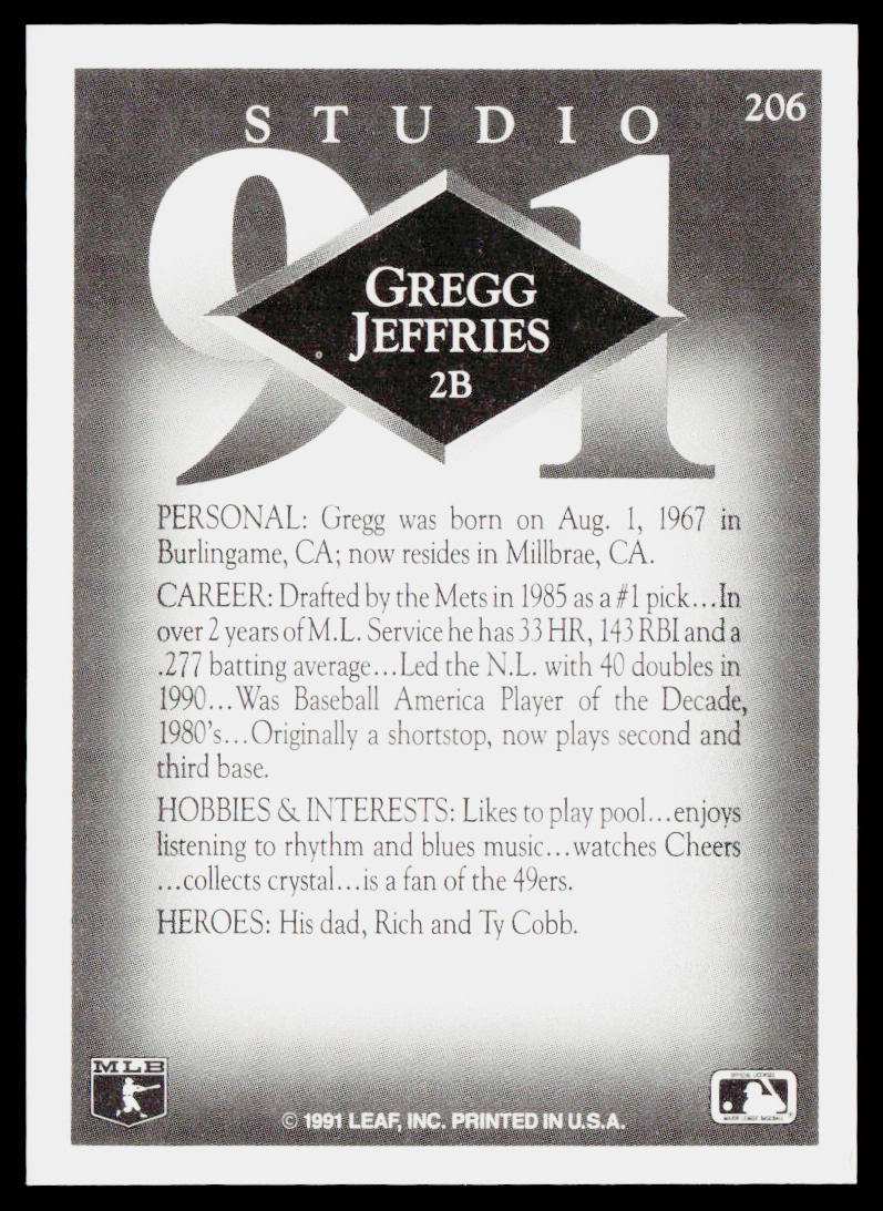 Gregg Jefferies 1991 Studio #206 New York Mets