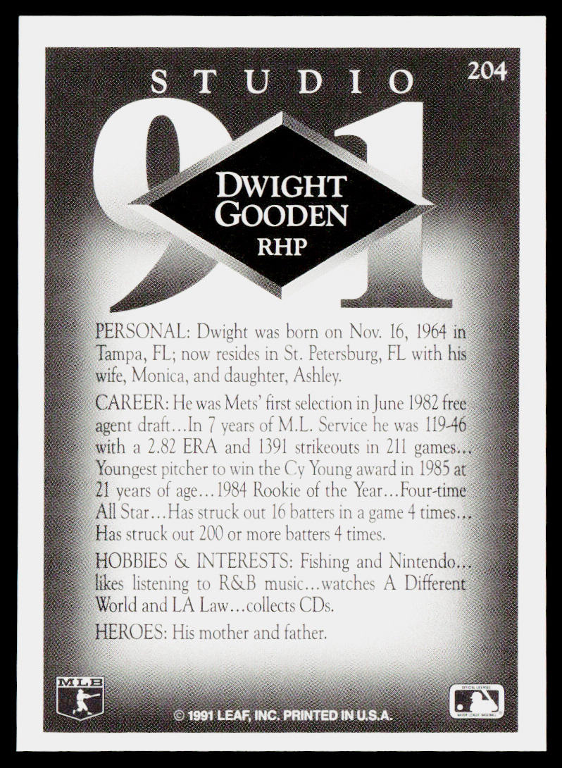 Dwight Gooden 1991 Studio #204 New York Mets