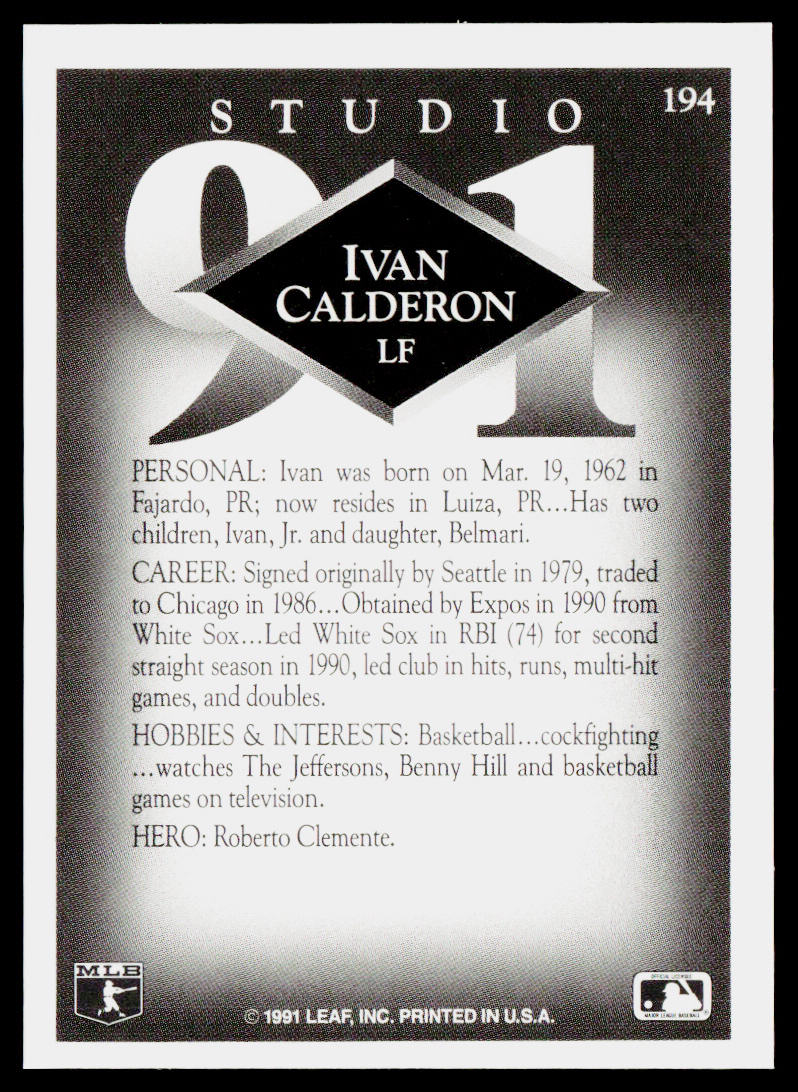 Ivan Calderon 1991 Studio #194 Montreal Expos