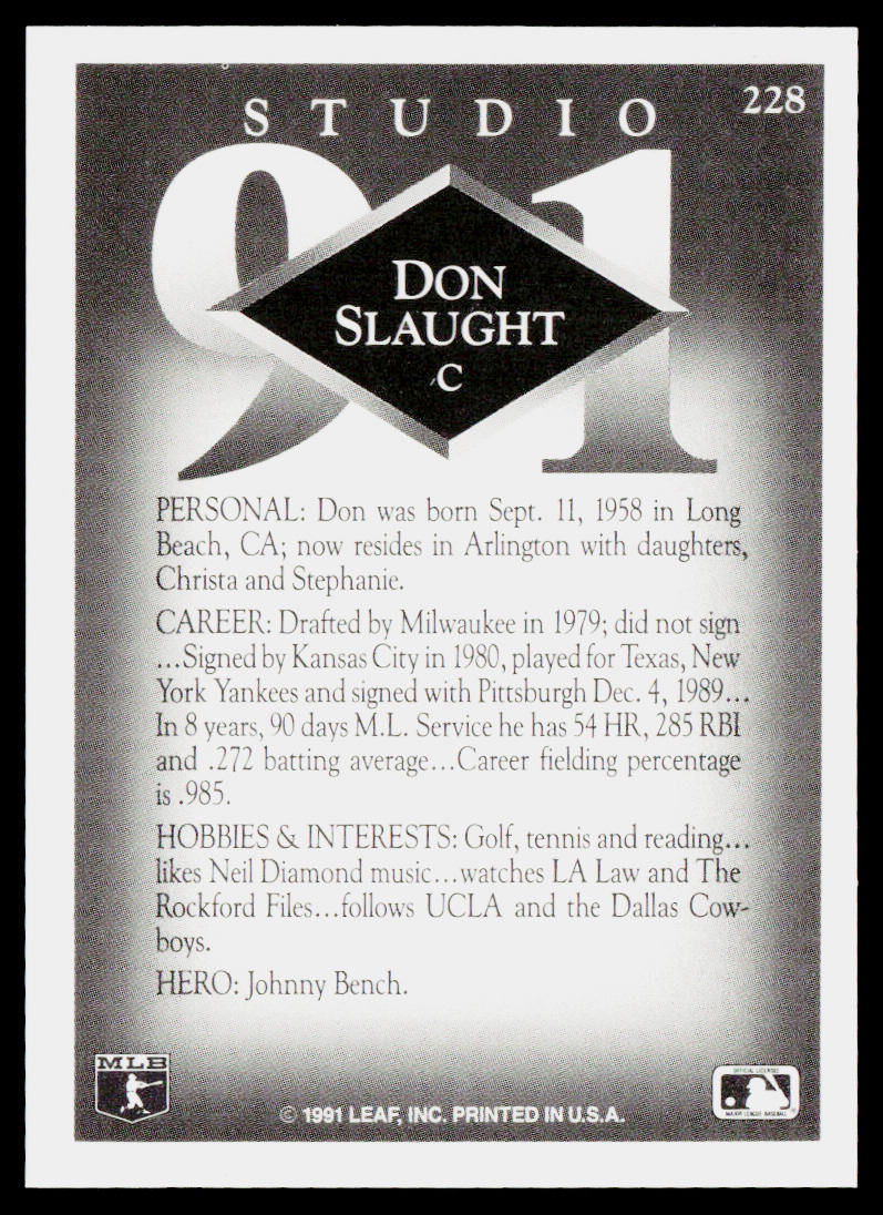 Don Slaught 1991 Studio #228 Pittsburgh Pirates