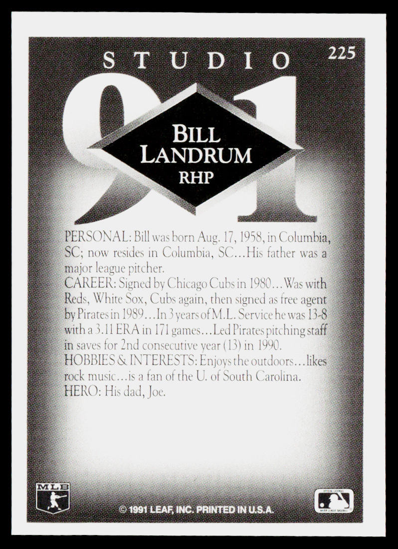 Bill Landrum 1991 Studio #225 Pittsburgh Pirates