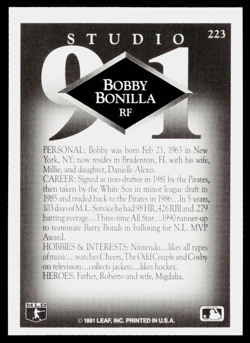 Bobby Bonilla 1991 Studio #223 Pittsburgh Pirates