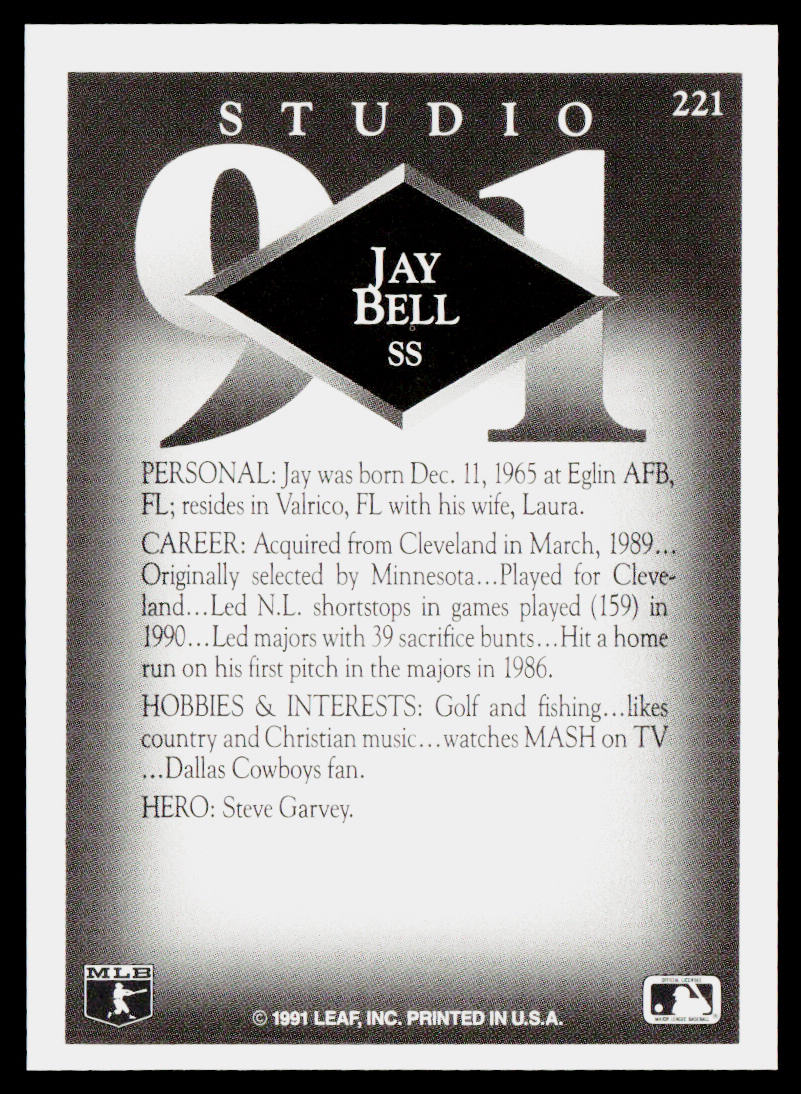 Jay Bell 1991 Studio #221 Pittsburgh Pirates