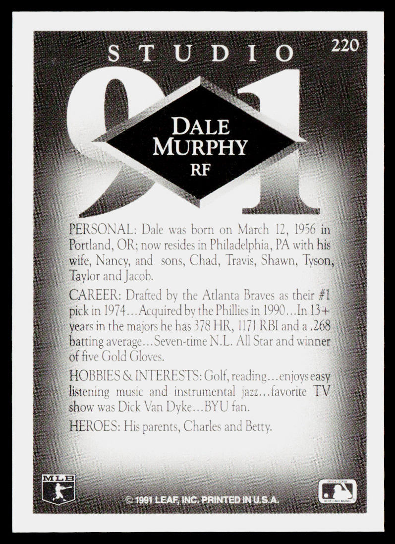 Dale Murphy 1991 Studio #220 Philadelphia Phillies