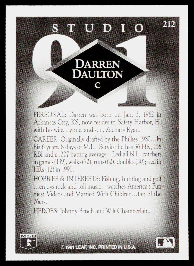 Darren Daulton 1991 Studio #212 Philadelphia Phillies