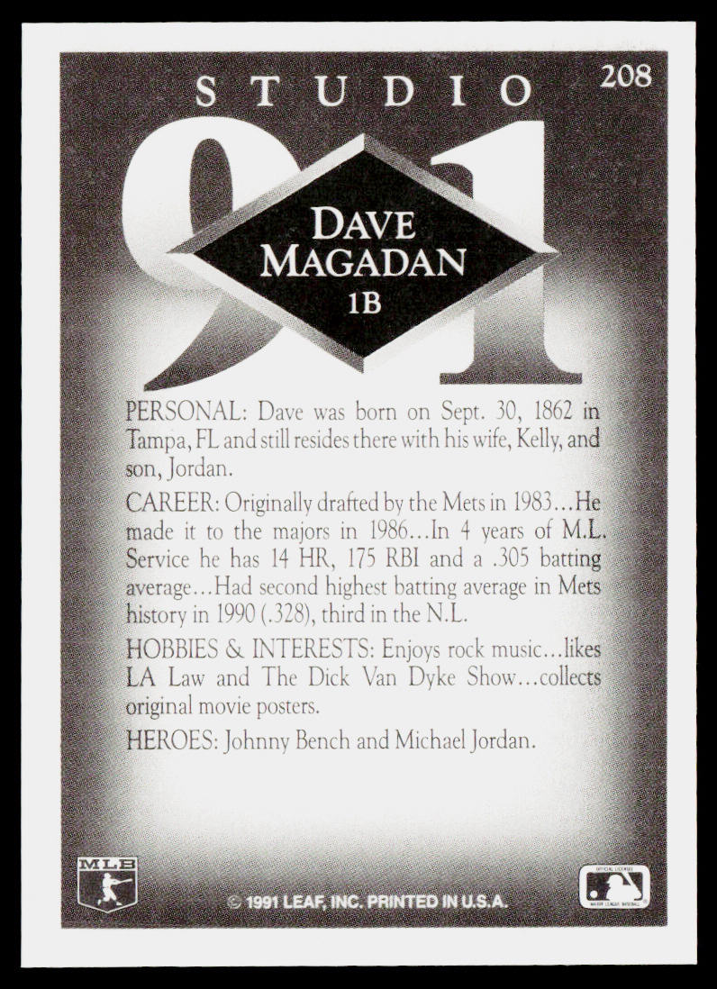 Dave Magadan 1991 Studio #208 New York Mets