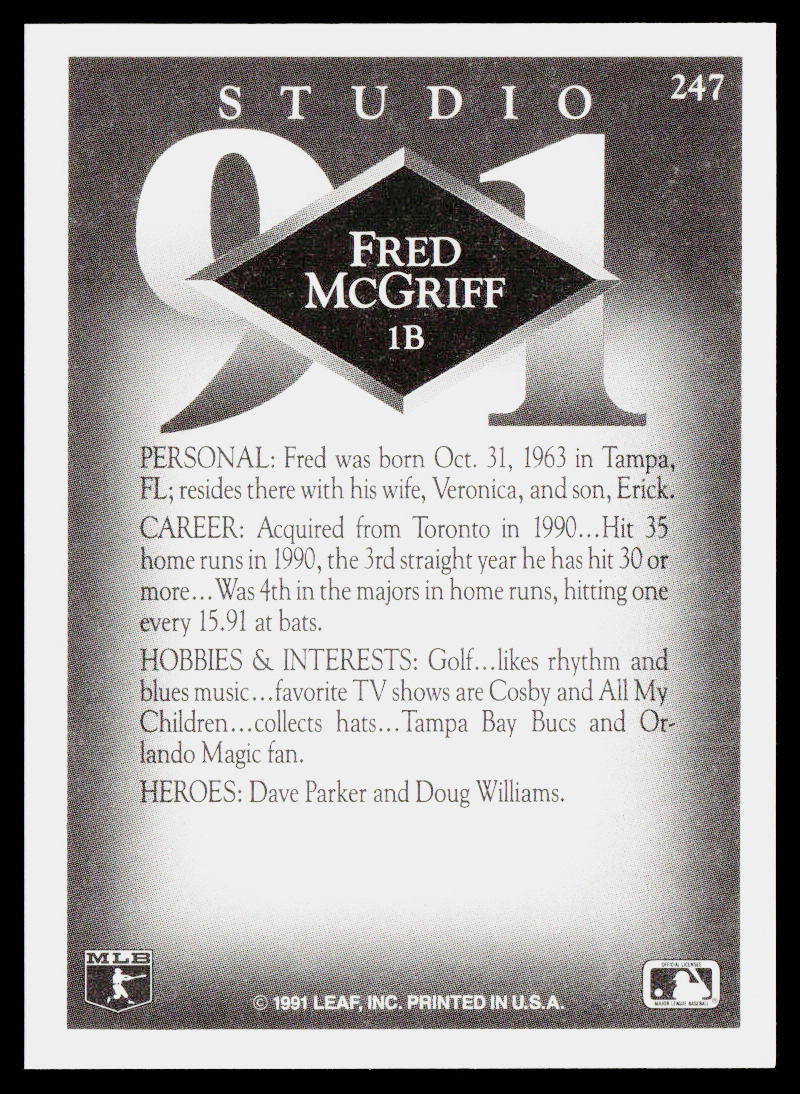 Fred McGriff 1991 Studio #247 San Diego Padres