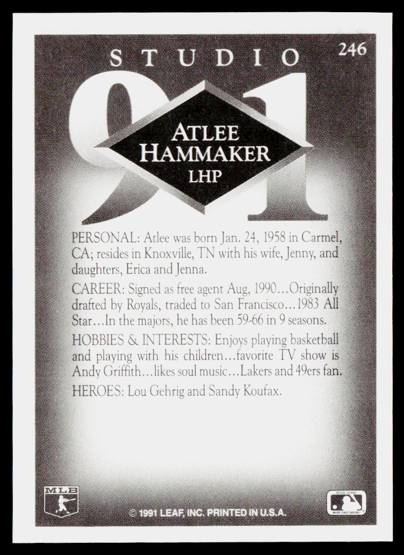Atlee Hammaker 1991 Studio #246 San Diego Padres