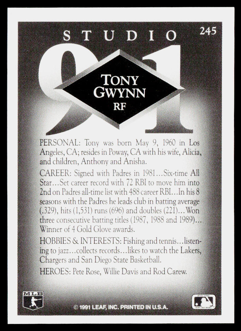 Tony Gwynn 1991 Studio #245 San Diego Padres
